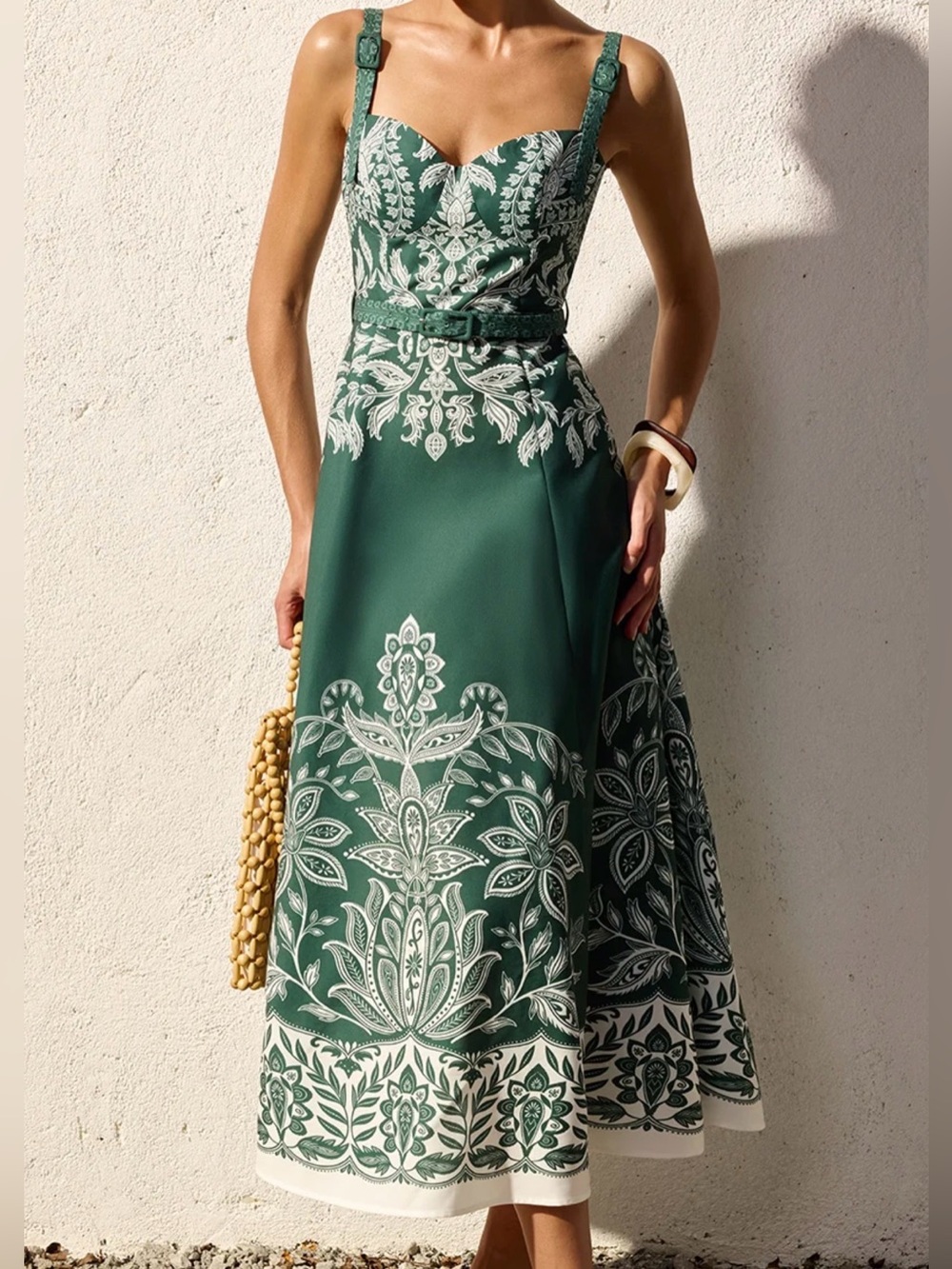 Commense Baroque Floral Print Belted Cami Maxi Dress